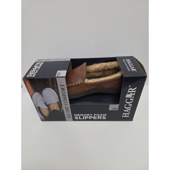 Haggar Other - Haggar Mens Faux Leather Slip on Loafer Slippers brown Size L 9.5-10.5 New